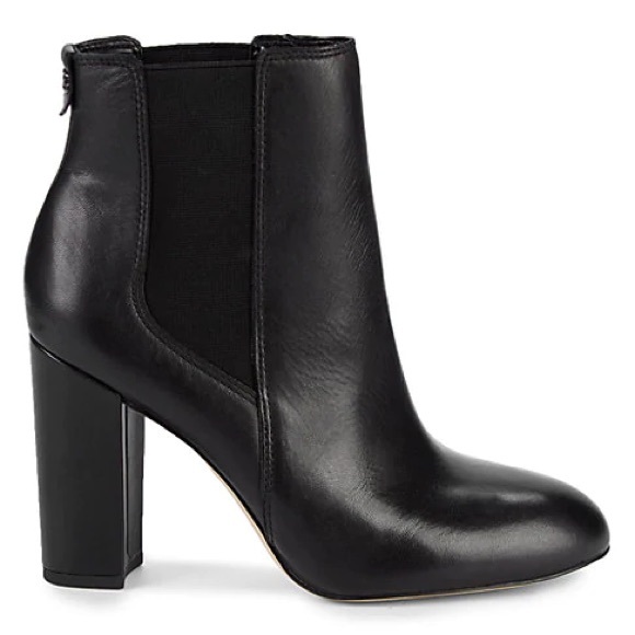 Sam Edelman Case Block Heel Booties Black Leather - Picture 1 of 1